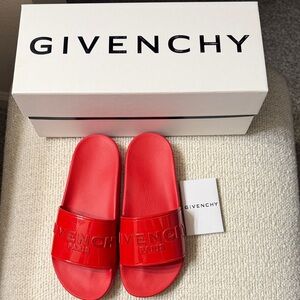 Givenchy Red Patent Logo Slide Sandals